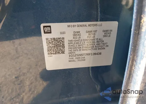 2024 Chevrolet Malibu Fwd Rs from USA, damaged, VIN 1G1ZG5ST7RF139438